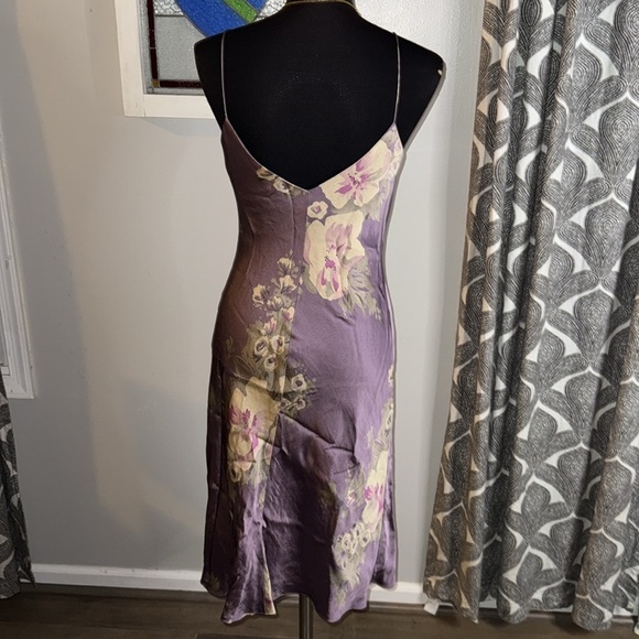 Dusty Purple 100% Silk Floral Midi Dress SZ 6 - Picture 6 of 11
